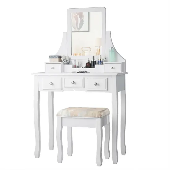 5 Drawers Removable Box Makeup Dressing Vanity Set White {6}