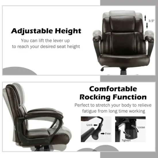 Adjustable Leather Executive Office Chair Computer Desk Chair with Armrest {4}