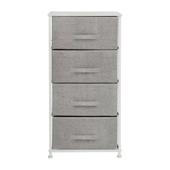 Emma and Oliver 4 Drawer Vertical Storage Dresser with Wood Top & Fabric Pull Drawers White/Gray {3}