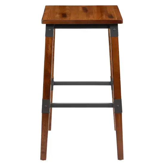 Merrick Lane Breton Backless Bar Height Stools with Steel Supports and Footrest - Set Of 2 Walnut Brown {3}