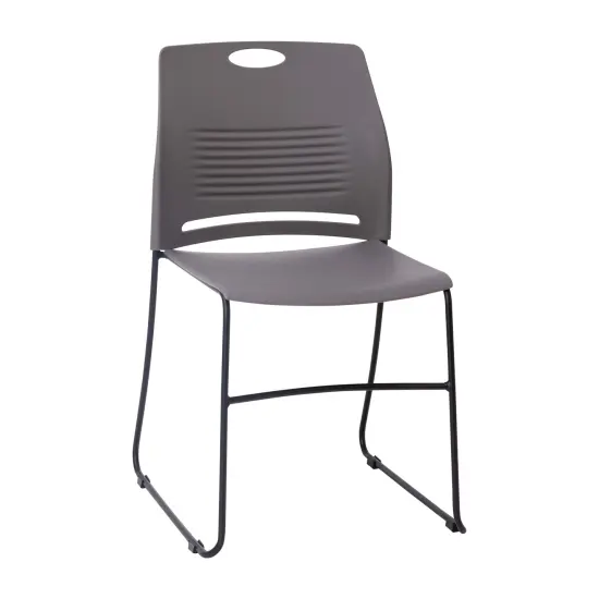 Emma and Oliver Arcana Series Heavy Duty 660 lb. Capacity Ergonomic Polypropylene Stack Chair with Perforated Back and Steel Sled Base Gray {1}