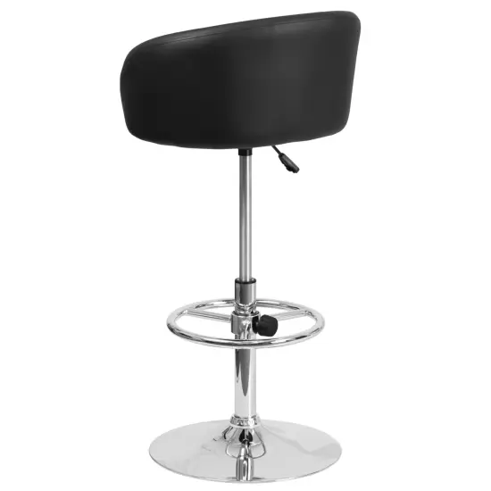 Merrick Lane Valencia Bucket Seat Bar and Dining Stool Modern Stool with 360 Swivel, Adjustable Height and Metal Footrest Black Vinyl {4}