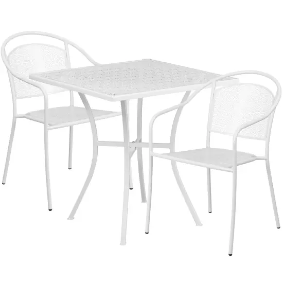 Emma and Oliver Commercial Grade 28" Square Metal Patio Table Set with 2 Round Back Chairs Black {5}
