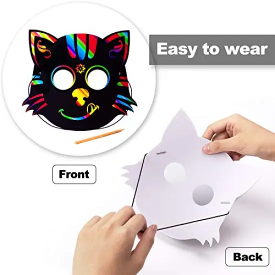 52 Pieces- Halloween Mask Craft Kit for Kids,Kids Magic Scratch Paper Animal Masks, DIY Rainbow Scratch Art Masks for Halloween and Animal Birthday Party {4}