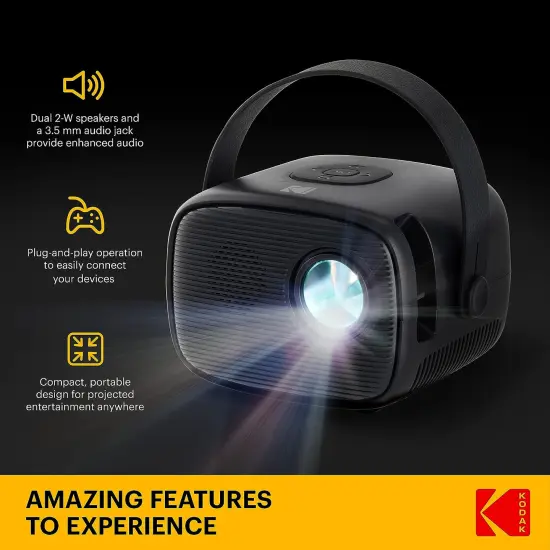 KODAK FLIK X2 Mini Pico Projector, Portable 100" Mini Projector with Remote Control & Speakers {2}