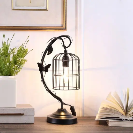 Yeah Depot 17.5" Iris Black Butterfly Garden Metal Table Lamp {2}
