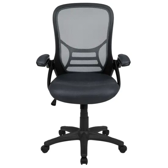 Emma and Oliver High Back Mesh Ergonomic Office Chair with Flip-up Arms Dark Gray {3}