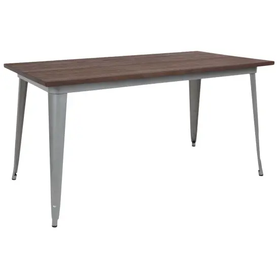 Merrick Lane Ardennes Rectangular Steel Frame Square Table With Wood Top Silver {2}