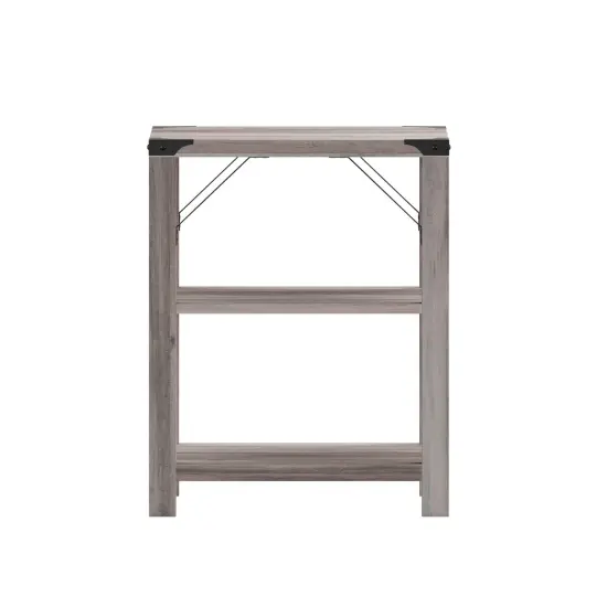 Merrick Lane Green River Modern Farmhouse Engineered Wood End Table with Two Tiered Shelving and Powder Coated Steel Accents Rustic Oak {9}