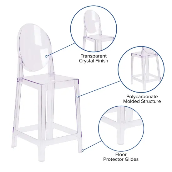 Emma and Oliver Ghost Counter Stool in Transparent Crystal with Oval Back {2}