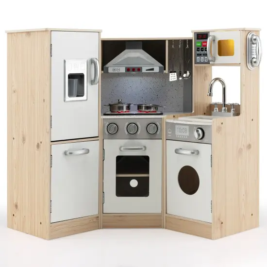Kids Corner Wooden Kitchen Playset with Cookware Accessories {2}