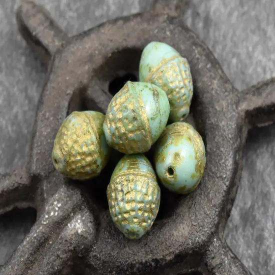 *8* 10x12mm Gold Washed Green Turquoise Picasso Acorn Oval Beads {4}