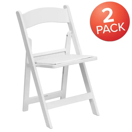 Emma and Oliver Folding Chair - Resin&ndash; 2 Pack 800LB Weight Capacity Event Chair White {5}