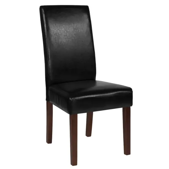 Merrick Lane Ellison Mid-Century Panel Back Parsons Accent Dining Chair Black LeatherSoft {1}