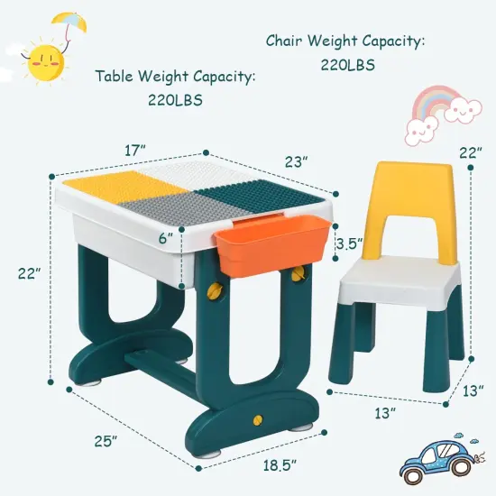 5 in 1 Multi-functional Kids Table and Chair Set with Storage Baskets and Tilted Drawing Board {4}