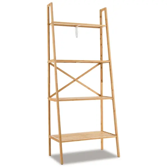 58 Inch 4-Tier Wicker Ladder Bookshelf-Natural {1}