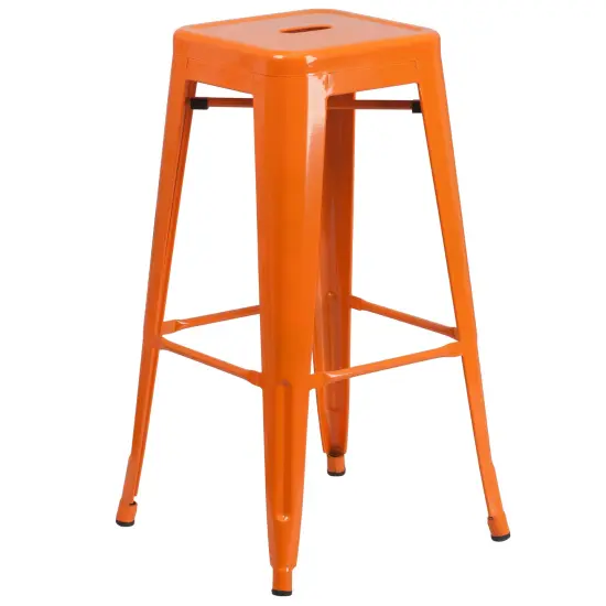 Merrick Lane Giosetta Patio Set with Table and Backless Stools - Powder Coated Metal Frames for Indoor and Outdoor Use Orange {3}