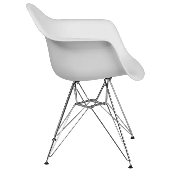 Emma and Oliver Plastic Accent Dining Chair with Arms and Chrome Base Moss Gray {10}