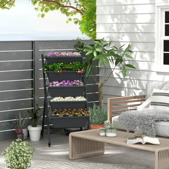 5-Tier Vertical Raised Garden Bed with Wheels and Container Boxes {6}
