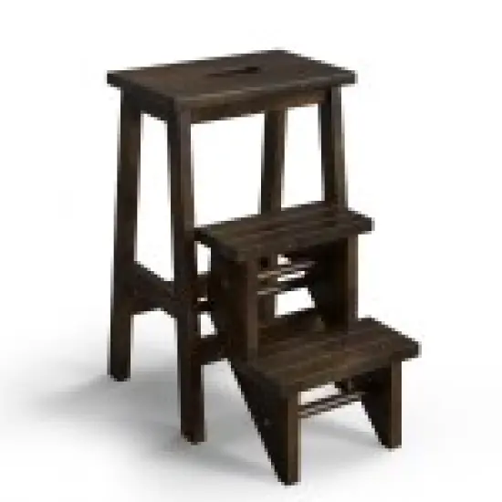 3-in-1 Rubber Wood Step Stool with Convenient Handle Brown {1}