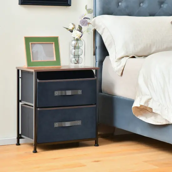 20" Multi-Functional Nightstand with Metal Frame and 2 Fabric Drawers for Bedroom or Living Room {3}