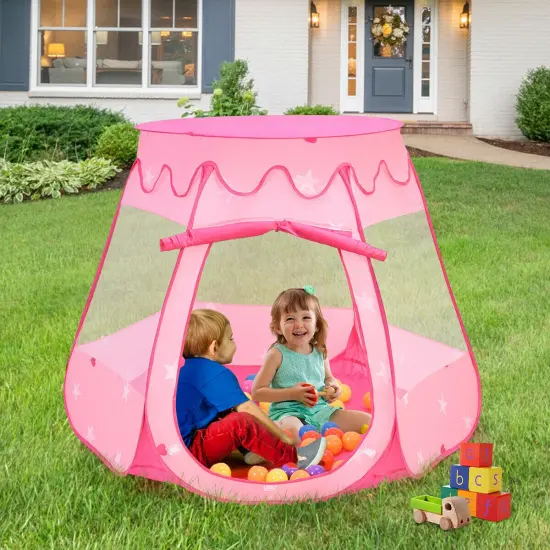 Pink Portable Kid Play House Play Tent with 100 Balls {2}