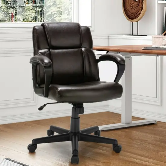 Adjustable Leather Executive Office Chair Computer Desk Chair with Armrest {2}