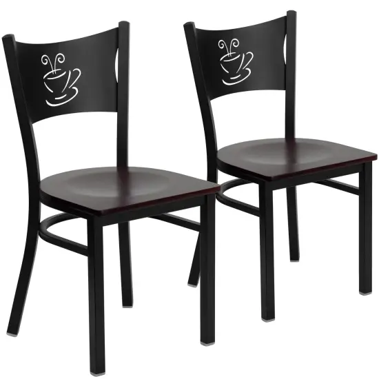 Emma and Oliver 2 Pack Coffee Back Metal Restaurant Chair Mahogany/BlackMetal {1}