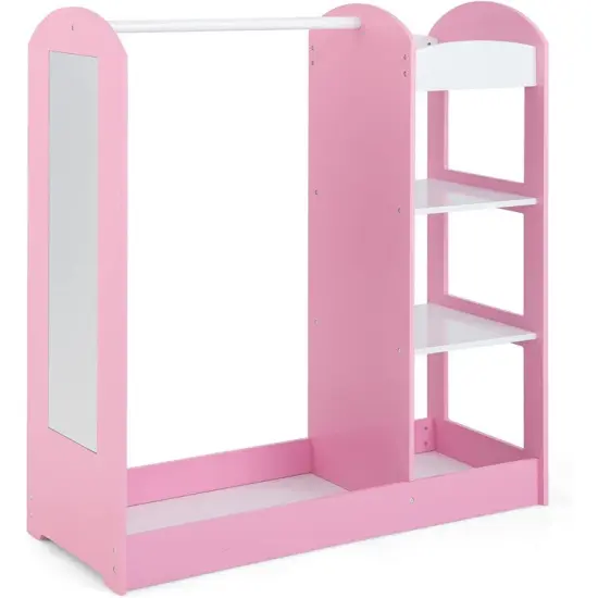 Kids Dress Up Storage Space with 2 Open Shelves and 2 Bottom Storage Layers Pink {7}
