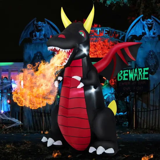 8 Feet Halloween Inflatable Fire Dragon Decoration with LED Lights {5}