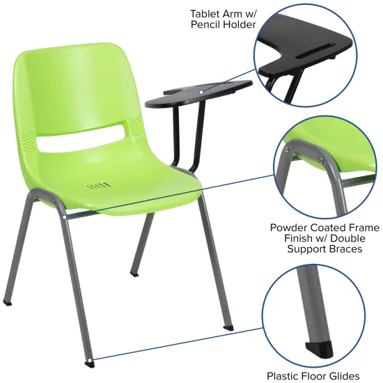 Emma and Oliver Ergonomic Shell Chair with Left Handed Flip-Up Tablet - Tablet Arm Desk Green {3}