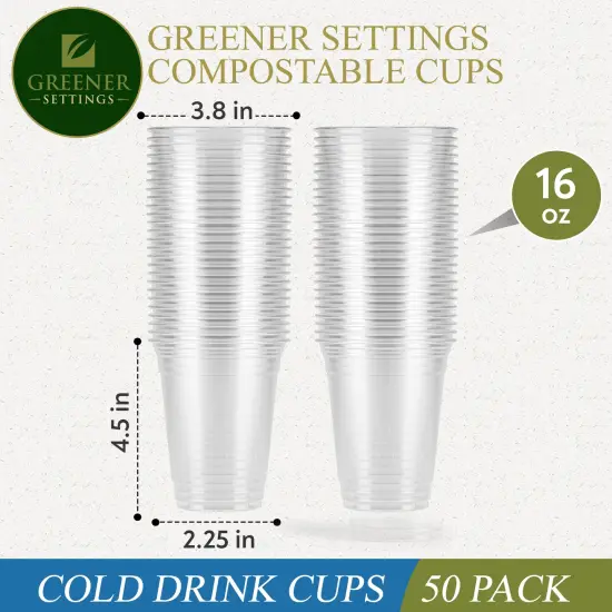 Greener Settings Clear Compostable Disposable Cups 16 Ounce [50 Cups] {4}