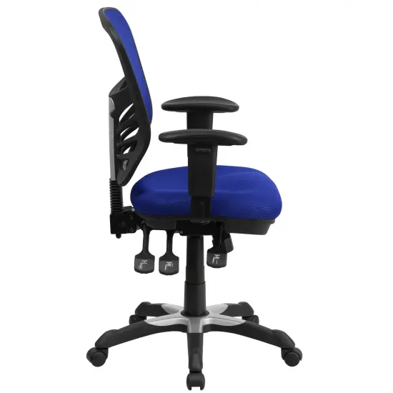 Emma and Oliver Mid-Back Mesh Triple Paddle Swivel Ergonomic Office Chair with Adjustable Arms Blue {5}