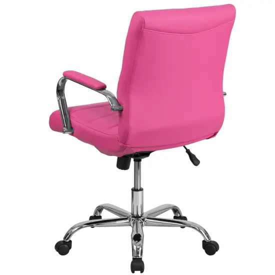 Emma and Oliver Mid-Back Vinyl Executive Swivel Office Chair with Chrome Base and Arms Pink {4}