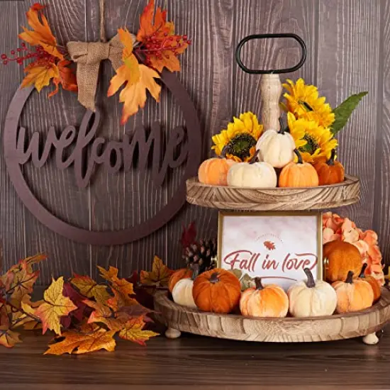 Pumpkin Decor 12pcs Artificial Fake Faux Velvet Foam Fabric Pumpkins Decoration for Fall Home Farmhouse Harvest Thanksgiving Decorative {2}