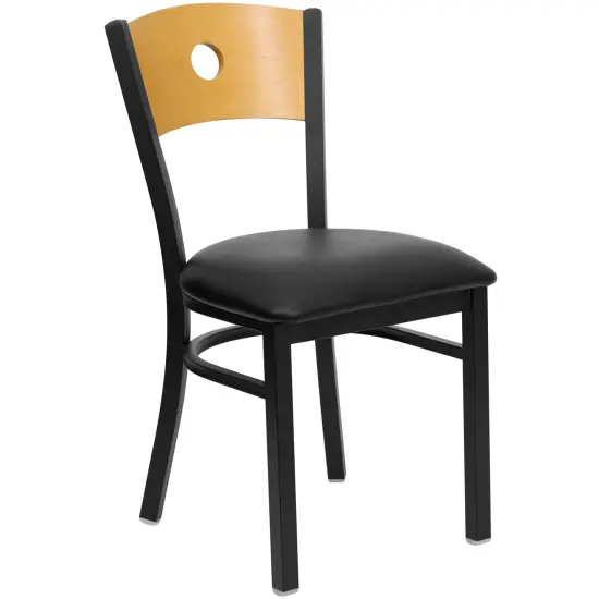 Emma and Oliver Wood Circle Back Metal Restaurant Dining Chair Nat/BlackVYL/Black {1}