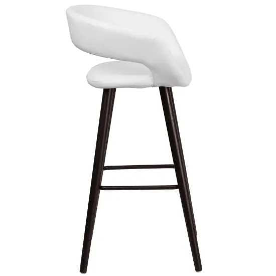 Emma and Oliver 2 Pk. 29'' High Contemporary Vinyl Barstool with Cappuccino Wood Frame Black {10}