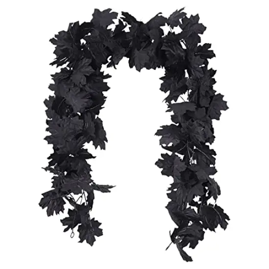 Fall Decor Black Garland, Black Decorations Halloween Garland, Fall Wall Hanging Maple Leaves, Artificial Black Maple Leaf Vine, Halloween Decorations Clearance,Fall Decoration for Home, Pack of 2&hellip; {2}