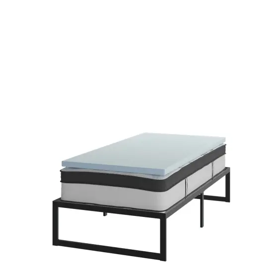 Emma and Oliver Complete Bed Set: Metal Platform Frame; Hybrid Pocket Spring Mattress in a Box and Cool Gel Memory Foam Topper {1}