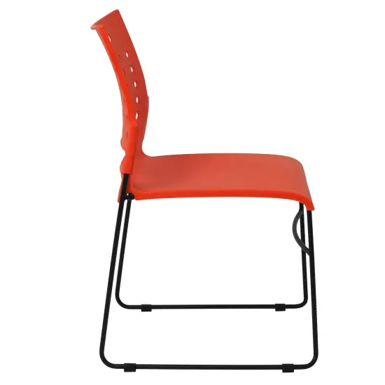 Emma and Oliver Home Office Plastic Accent Sled Base Stack Chair - Air-Vent Back Orange {5}
