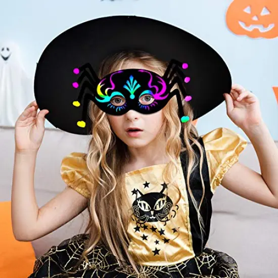 52 Pieces- Halloween Mask Craft Kit for Kids,Kids Magic Scratch Paper Animal Masks, DIY Rainbow Scratch Art Masks for Halloween and Animal Birthday Party {3}
