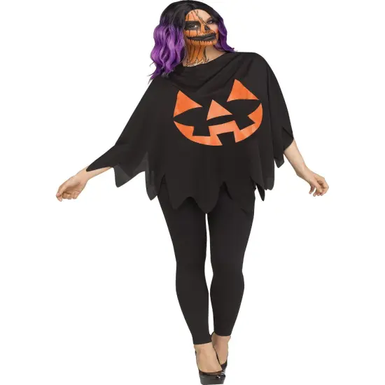 Adult's Jack-O-Lantern Face Poncho Costume Accessory {1}