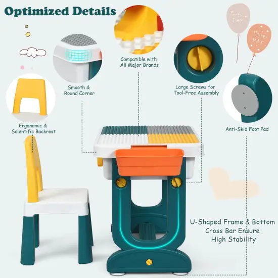 5 in 1 Multi-functional Kids Table and Chair Set with Storage Baskets and Tilted Drawing Board {5}