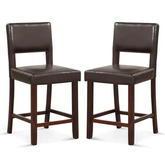 2 Piece Bar Chair Set with Hollowed Back and Rubber Wood Legs Brown {1}