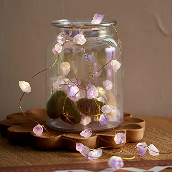 Natural Amethyst Raw Stones USB/Battery Powered 10FT 40 LEDs with Remote/Timer for Meditation Wedding Valentine's Day Present Bedroom Christmas Party Birthday Ornament {5}