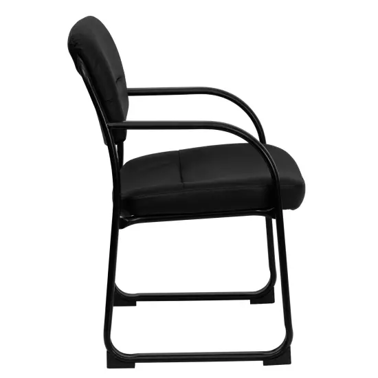 Emma and Oliver Leather Executive Side Reception Chair with Sled Base Black {5}