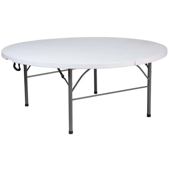 Emma and Oliver 5.89-Foot Round Bi-Fold Plastic Banquet and Event Folding Table with Carrying Handle Granite White {1}
