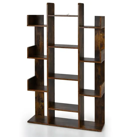 Bookshelf Tree-Shaped Bookcase with 13 Storage Shelf-Brown {1}