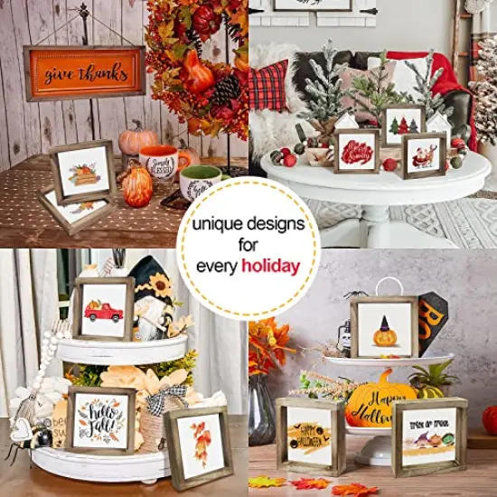 Fall Decorations Farmhouse Fall Home Decor Hello Fall Signs 36 Interchangeable Sayings with 3 Wooden Frames Autumn Decorations for Office and Living Room Tiered Tray Decor Table Desk Wall Decor Seasonal Decoration Holiday Gift {4}