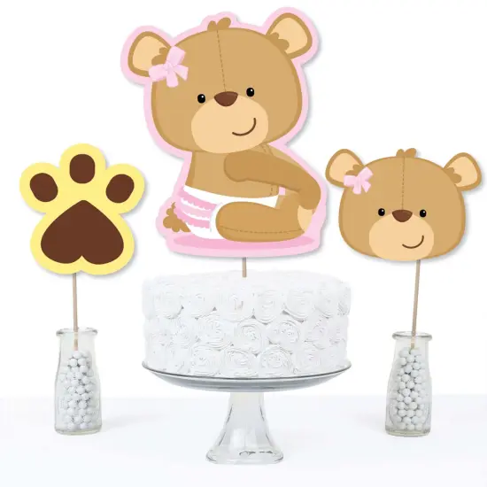 Big Dot of Happiness Baby Girl Teddy Bear - Baby Shower Centerpiece Sticks - Table Toppers - Set of 15 {4}